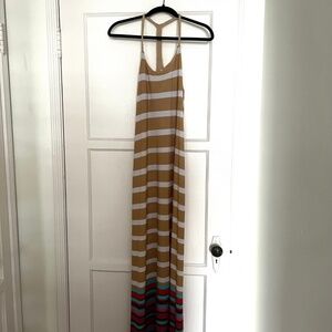 Women's Strip Cami Maxi Dress, Tan and Color Strip, Long